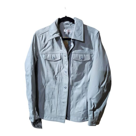 DENIM & CO (D & CO) Light Blue Leather Jacket - Size Medium - Picture 1 of 6
